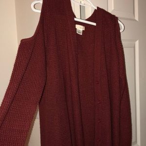 Open Shoulder Maroon Cardigan